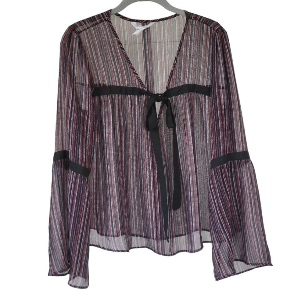 BCBGGENERATION S Sheer Bell Sleeve Plum Top Whimsigoth Fairy Grunge Moody - Picture 10 of 13